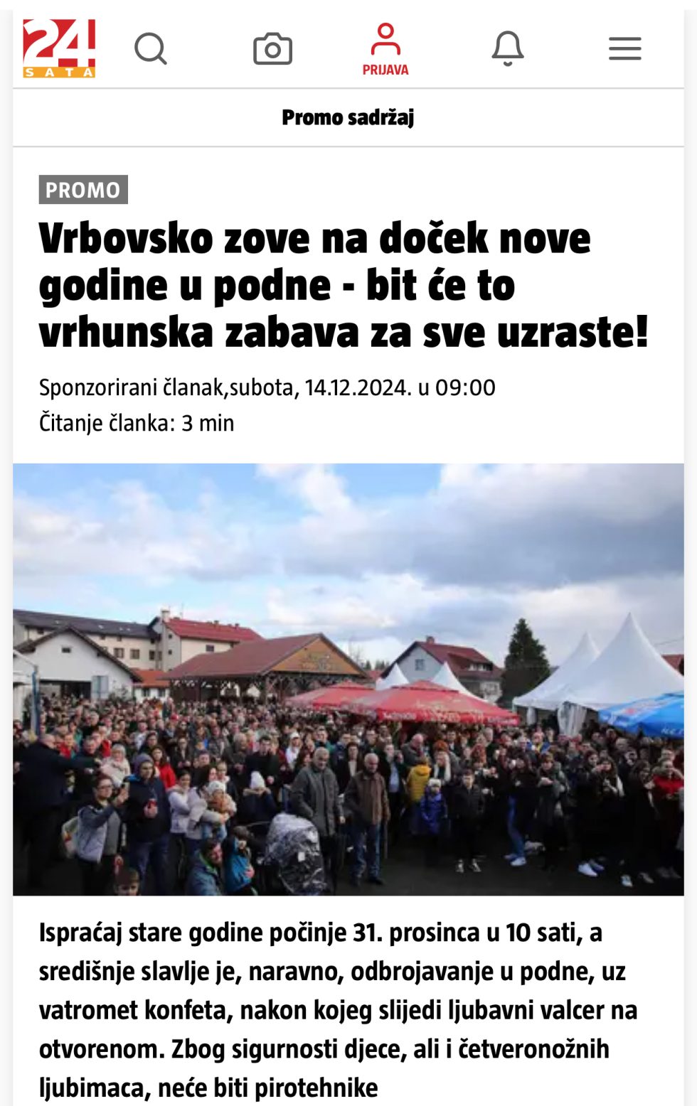 Članak 24sata.hr - Vrbovsko zove na doček nove godine u podne - bit će to vrhunska zabava za sve uzraste!