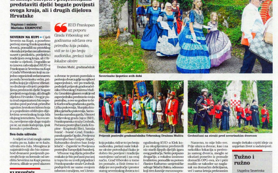 Članak Novog lista – KUD FRANKOPAN Lijep susret s prošlošću, poviješću i tradicijom u Severinu na Kupi