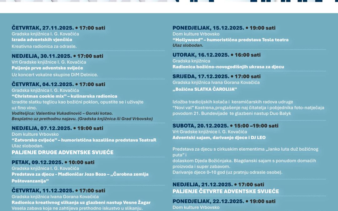 ADVENT U VRBOVSKOM – RADOSNI PROSINAC 2025. GODINE – KALENDAR ZBIVANJA